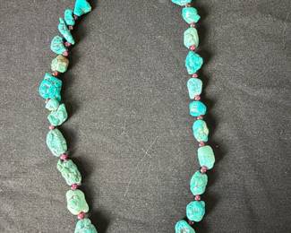 Vintage Turquoise and Red Coral Nugget Necklace