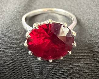 14K White Gold Solitaire Ruby Ring