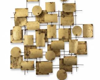 Brutalist Geometric Metal Wall Sculpture Signed Bronson