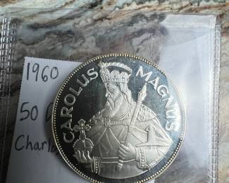 1960 Andorra 50 Diners Silver Proof Coin (Charlemagne)