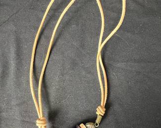 Boho Artisan Leather Cord Necklace with Glass Bead