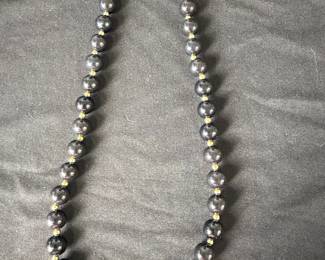 Vintage Hematite and GoldTone Spacer Bead Necklace