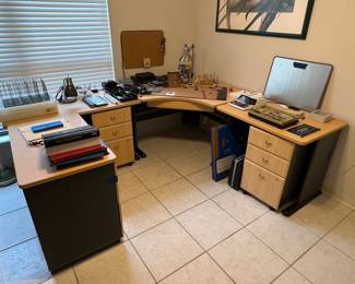 Modular L-Shaped Laminate Office Desk with Pedestals