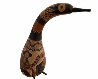Peruvian Hand-Carved Gourd Bird Sculpture (Mate Burilado)