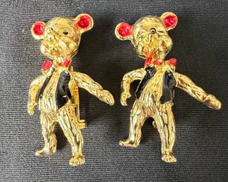 Vintage GoldTone Enamel Teddy Bear Brooches Carolee