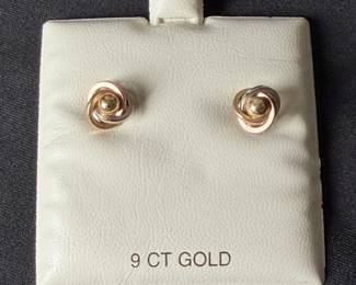 9 ct TriColor Gold Swirl Stud Earrings