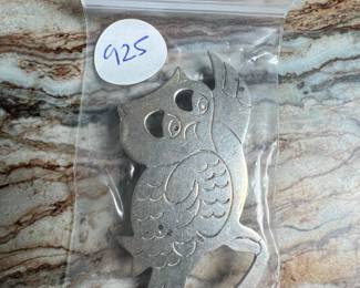 Vintage Mexican Sterling Silver Owl Brooch
