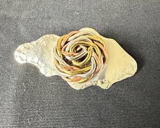 Vintage TriColor Metal Wire Rose Brooch