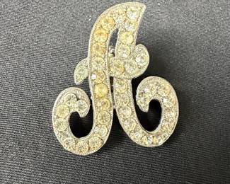 Vintage Rhinestone Initial Letter A Brooch