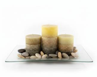 Layered Pillar Candle and River Stone Decor Set