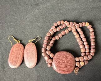 Vintage Wooden Bead Bracelet and Earring Set