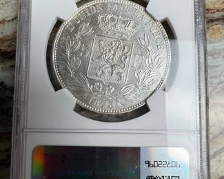 1873 Belgium 5 Francs King Leopold II (NGC MS62)