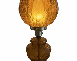 Vintage Amber Glass Diamond Pattern Hurricane Lamp