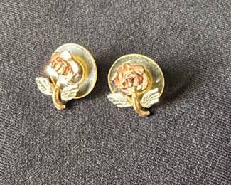 Vintage 14K Tricolor Gold Rose Stud Earrings