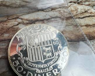 1960 Andorra 50 Diners Silver Proof Coin (Charlemagne)