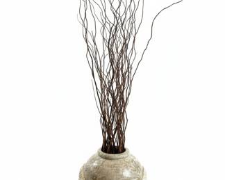 Textured Ceramic Floor Vase with Curly Willow Branches