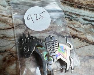 Vintage JRC Taxco Mexico Sterling Silver Donkey Brooch with Abalone Inlay