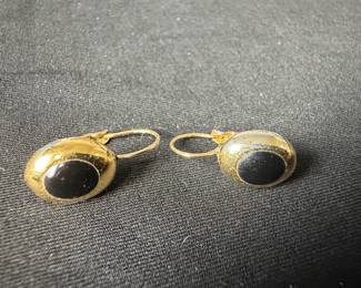 Vintage GoldTone Ball Onyx Drop Earrings