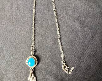Sterling Silver Turquoise Feather Pendant Necklace