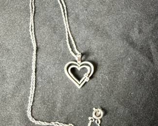 Sterling Silver Double Heart Pendant Necklace with Accent Stone