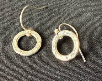 Hammered Sterling Silver Circle Drop Earrings