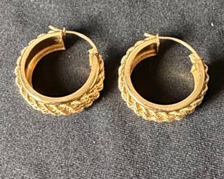 14K Yellow Gold Textured Rope Hoop Earrings