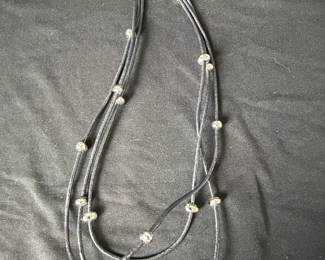 Silpada MultiStrand Black Leather Cord Necklace with Silver Beads