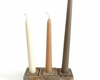 Travertine Stone Block Taper Candle Holder Set