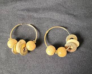 BohoStyle Wood and Metal Disc Hoop Earrings