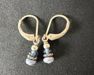 Blue and Grey Beaded Drop Earrings