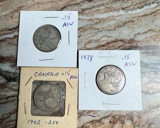 Lot of 3 Canadian George VI Silver Quarters (1938, 1942, 1942)