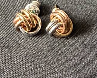 14K TriColor Gold Love Knot Stud Earrings