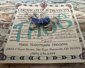 M. Spencer Sterling Silver and Lapis Lazuli Lizard Brooch