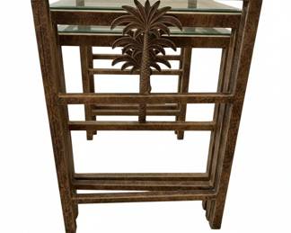 Set of 3 Hollywood Regency Style Faux Bamboo and Glass Nesting Tables