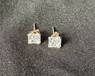 10K Yellow Gold PrincessCut Cubic Zirconia Stud Earrings