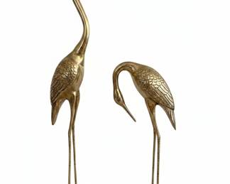 Vintage Brass Crane Sculptures, Set of 2, Hollywood Regency