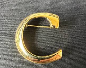Vintage GoldTone C Brooch Trifari Style