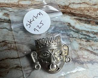 Vintage Mexican Sterling Silver Aztec Mask Brooch