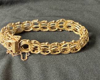 Vintage 14k Yellow Gold Woven Mesh Bracelet with Bead Accents