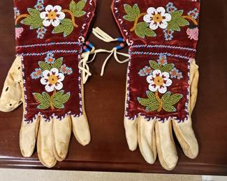 Antique Nez Perce Beaded Gauntlet Gloves