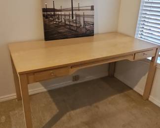 Light Wood Writing Desk with Two Drawers and Keyboard Tray