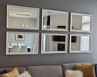 Set of Six Modern Rectangular Wall Mirrors with White Frames