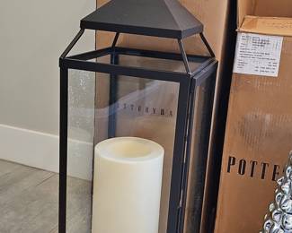 Pottery Barn Black Metal and Glass Lanterns with LED Candles