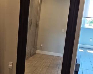 Oversized Rectangular Wall Mirror with Dark Wood Frame