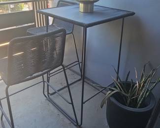 Modern Outdoor Bar Set with Two Rope Stools