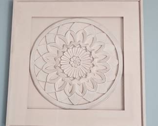 Framed White Washed Carved Wood Mandala Wall Art