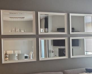 Set of Six Rectangular White-Framed Mirrors