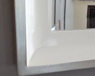 Modern Rectangular Wall Mirror with White and Silver Beveled Frame