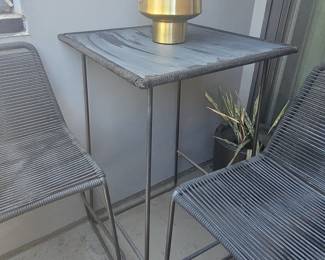 Modern Outdoor Bar Set with Two Rope Stools