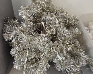 Silver Tinsel Artificial Christmas Tree Garland with Lights